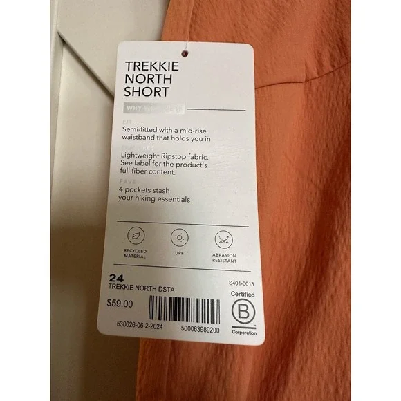 NWT Athleta Trekkie North Shorts-Light Orange/Clay Color-Women's Size 24 - Picture 4 of 6